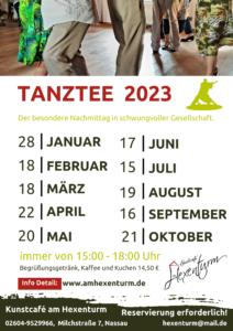 Tanztee Termine 2023 im Kunstcafé am Hexenturm in Nassau.